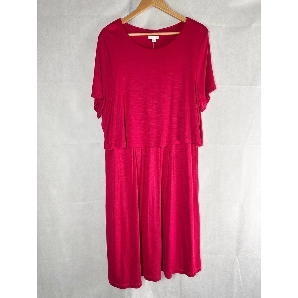 J. Jill Knit Layered Short Sleeve Sangria Dress Pockets Red